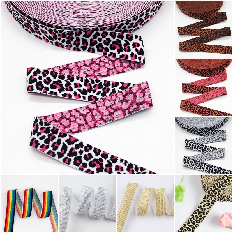 Elastiske bånd 2.5cm gummi elastiske 25mm leopard talje bånd elastik couture diy tøj undertøj bukser sy tilbehør