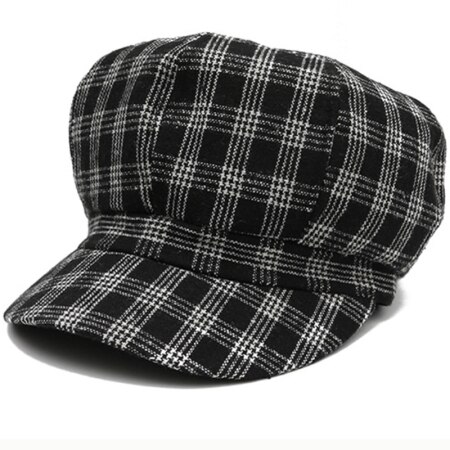 HT2612 Spring Autumn Women Hats Vintage Plaid Octagonal Newsboy Cap Retro Ladies Beret Hat Cotton Artist Painter Hat Women Beret