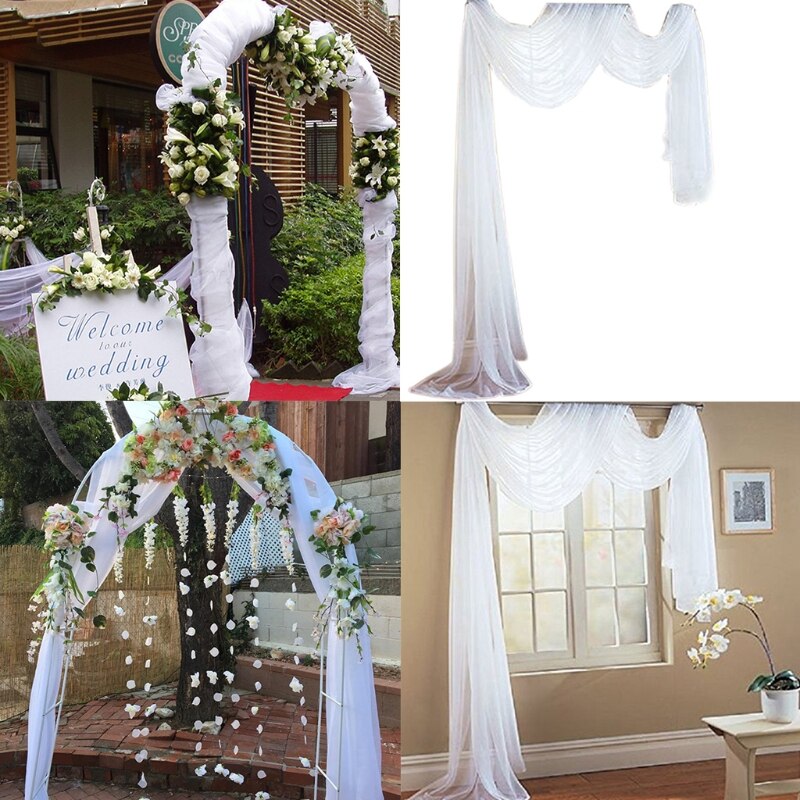 197x59 Zoll Weiß schier Baldachin Bett Vorhang Elegante Schleier Fenster Schal Deckel Volant Zeremonie Ich bin Freien Hochzeit Bogen Vorhänge b03E