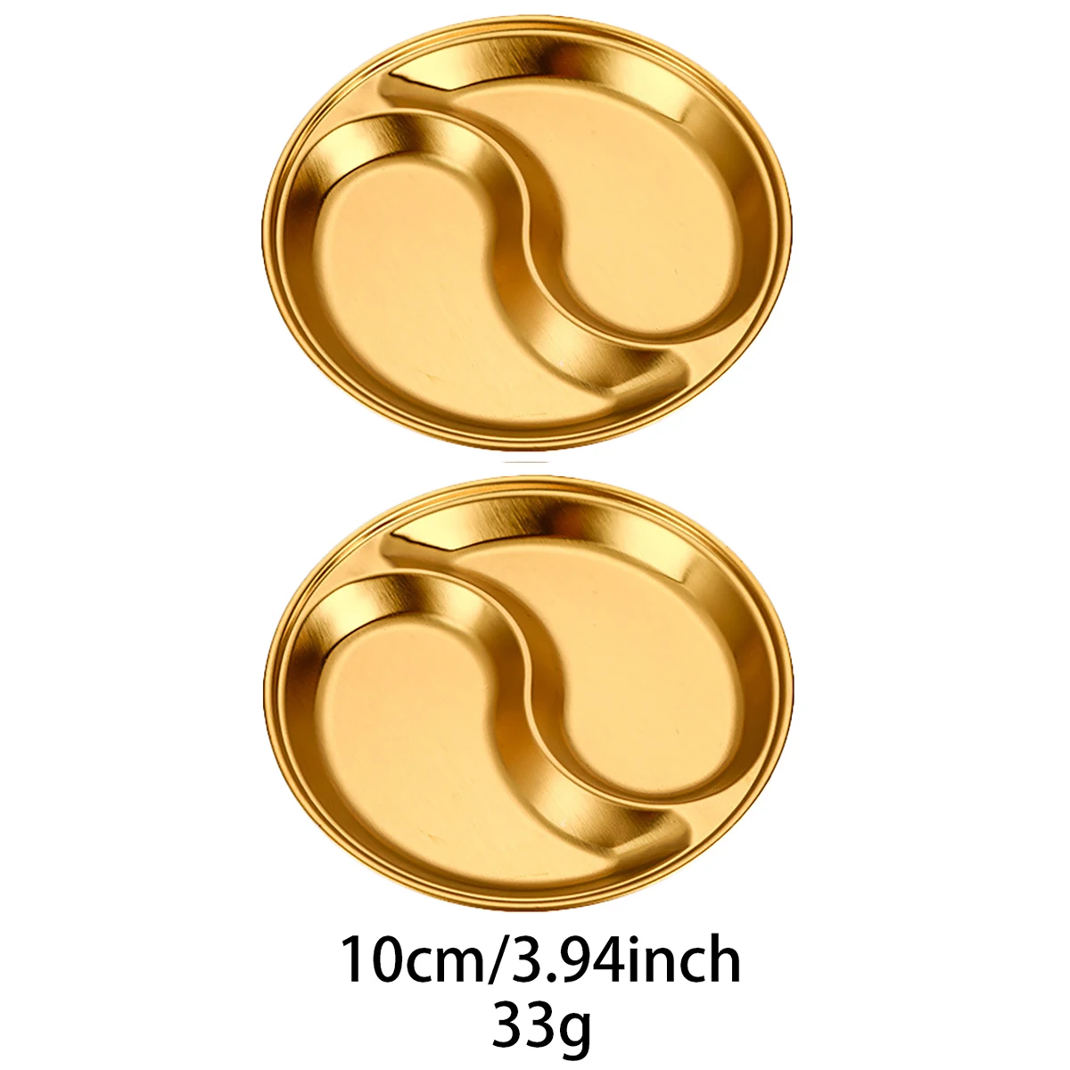 2pcs/set Korean Style Barbecue Dipping Dish Stainless Steel Circular Grid Plate Thickened Golden Sauce Dish Snack Plate: Brown