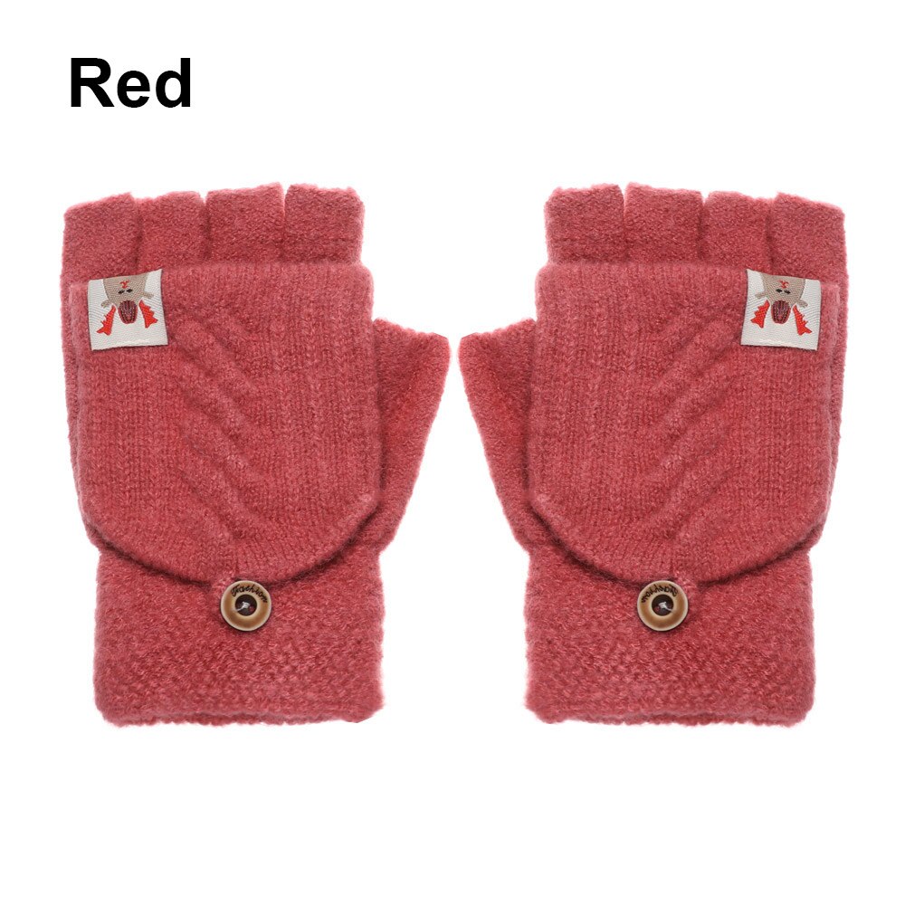 Winter Warm Knitted Gloves Women Men Fingerless Exposed Finger Half Capped 2 in 1Thick Gloves Soft Elastic Gloves: red