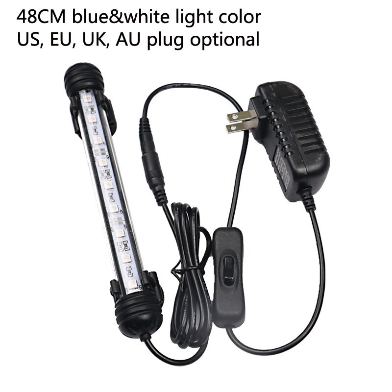 18/28/38/48CM Waterproof LED Aquarium Lighting Fish Tank Light Bar Blue/White Submersible Underwater Lamp light Aquatic Decor: White blue 48cm