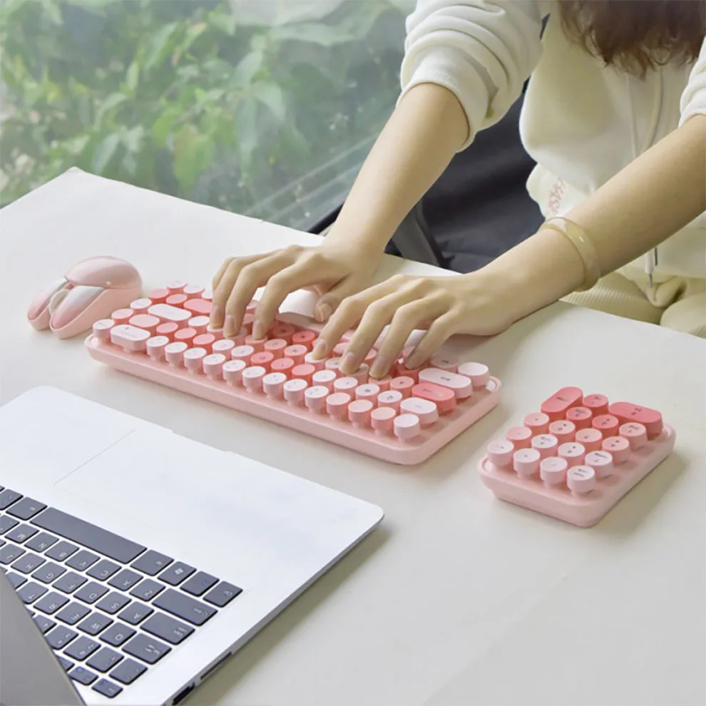 Mofii-teclado y ratón inalámbricos 3 en 1, 2,4G, colorido, bonito y Retro
