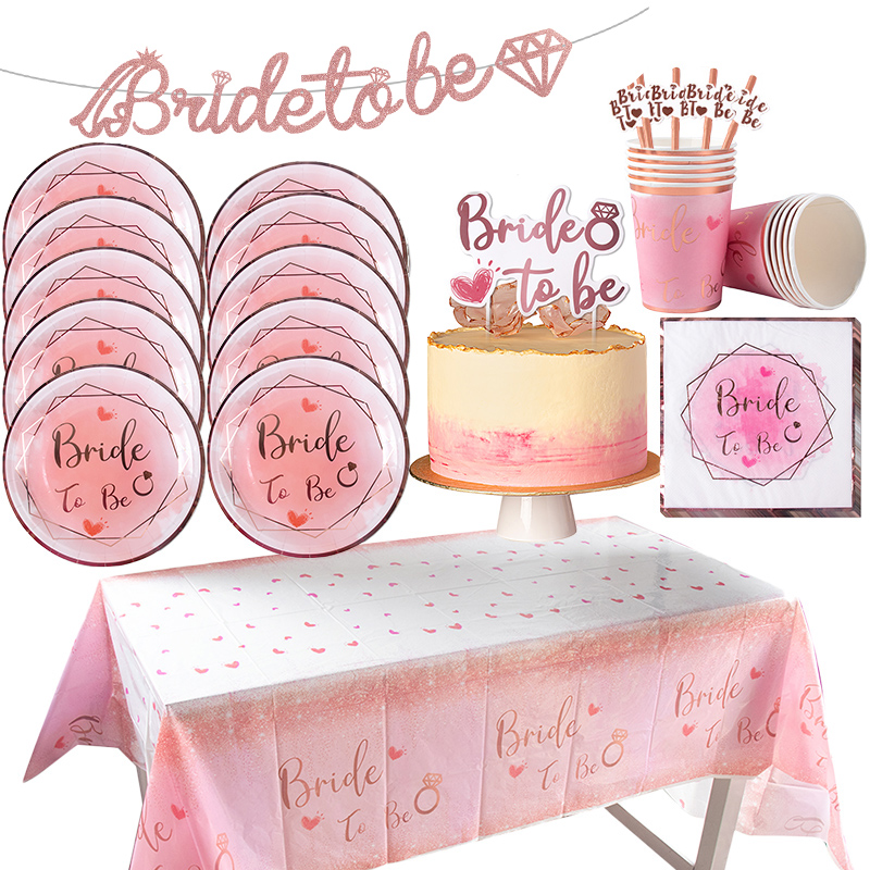 Dekoracja na wieczór panieński, panna młoda, różowy papierowy talerzyk, baner, okulary przeciwsłoneczne, akcesoria na wieczór panieński