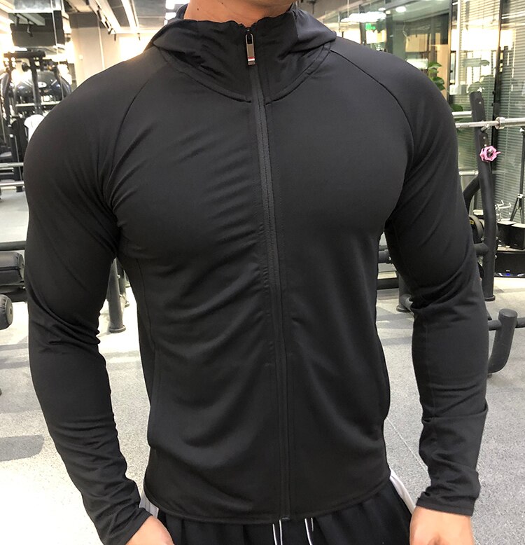 Camisas deportivas de manga larga para hombre, ropa deportiva con capucha para correr y hacer ejercicio al aire libre: XXXL / 90123 black