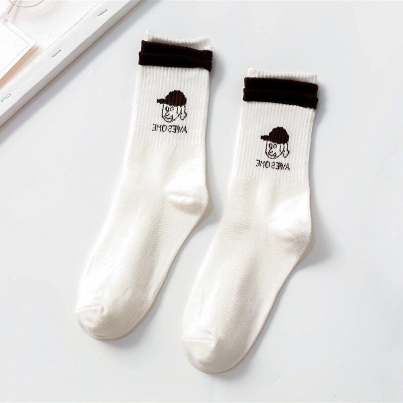 Chaussettes courtes de sport en coton pur pour hommes et femmes, chaussettes de rue respirantes et absorbantes de la sueur pour Couples: WHITE