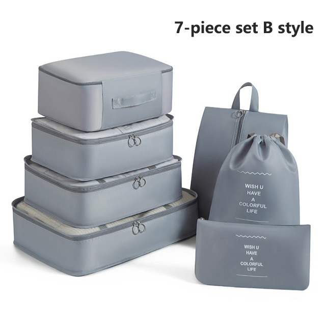 7Pcs Travel Organizer Storage Bags Wardrobe Cube Suitcase Packing Cubes Set Storages Luggage Clothes Shoe Pouch Folding: Beige