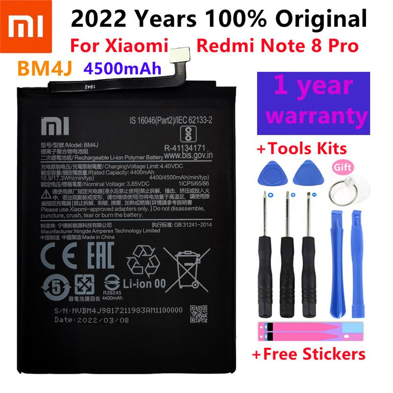 100% Originele 4500Mah BM4J Batterij Voor Xiaomi Redmi Note 8 Pro Note8 Pro Echt Vervangende Telefoon Batterij + tools + Stickers