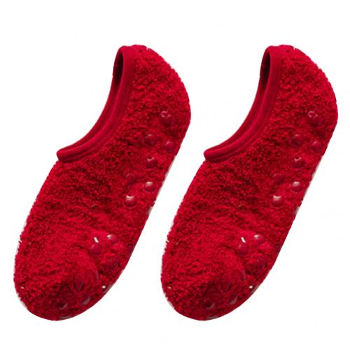 1 Paar Vrouwen Onzichtbare Korte Sokken Herfst Winter Anti-Slip Thermische Coral Fleece Low Cut Vloer Sokjes Moomin носки Женские: Wine Red