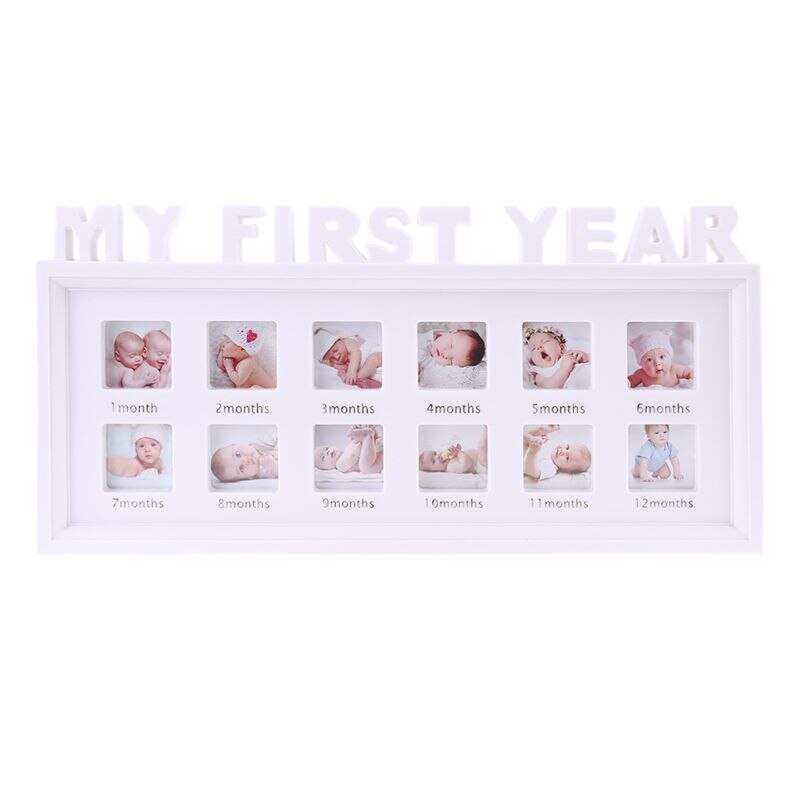 Creatieve Diy 0-12 Maand Baby "Mijn Eerste Jaar" Foto Display Plastic Fotolijst Souvenirs Herdenken Kids groeiende Geheugen: WHITE