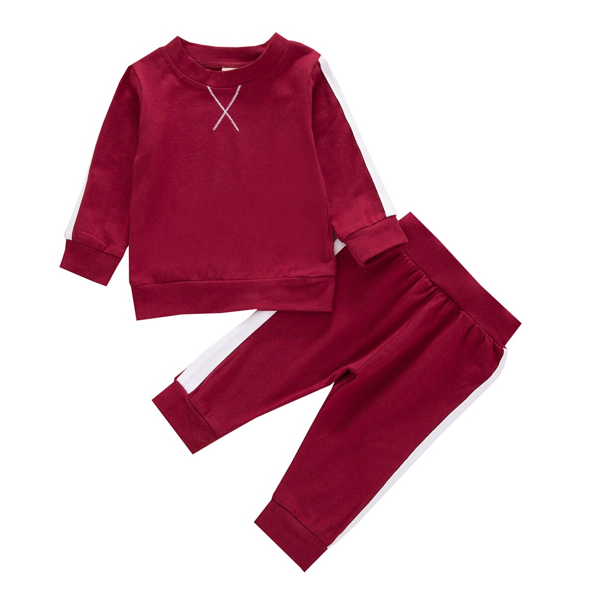 Ensemble 2 pièces en coton pour bébé fille et garçon, tenue décontractée à manches longues, survêtement pour enfant en bas âge, pull-over, haut et pantalon: Rouge / 18m
