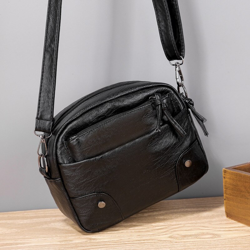 Zacht Lederen Kleine Tas Vrouwen Trendy Vrouwen Retro Mobiele Telefoon Bag Multi-Compartiment Mode Messenger Kleine vierkante Tas