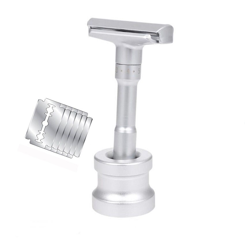 Adjustable Safety Razor Qshave Mens Shaving Double Edge Classic Safety Razor Blade Exposure Six Levels 1 handle & 5 blades: 4