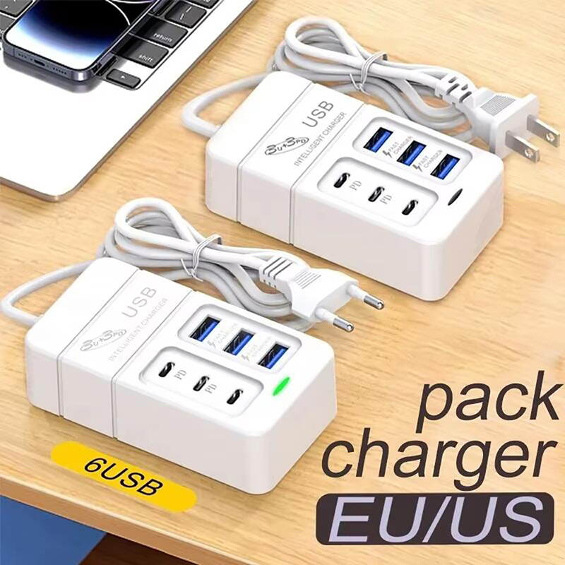 Ładowarka USB 6 w 1 35 W PD typu C Szybka ładowarka ścienna do telefonu Szybka ładowarka 3.0 USB Hub Wtyczka UE Wtyczka USA Ładowarka USB