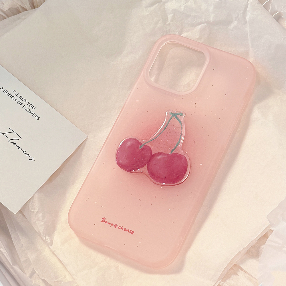 Niedliche Kirsch-Handyhülle für iPhone 16, 15, 13, 14, 12, 11, Profi Max, weiche TPU-Rückseite, schöNe modische Diamant-Glitzer-Rosa-Hülle