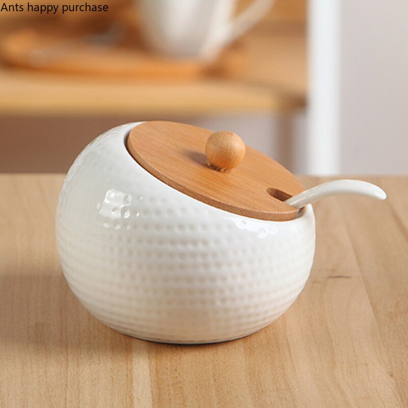 Single Pot Single Tank Ceramic Seasoning Jar Salt Shaker Oiler Kitchen Supplies Chinese Household Seasoning Box with Spoon Lid
