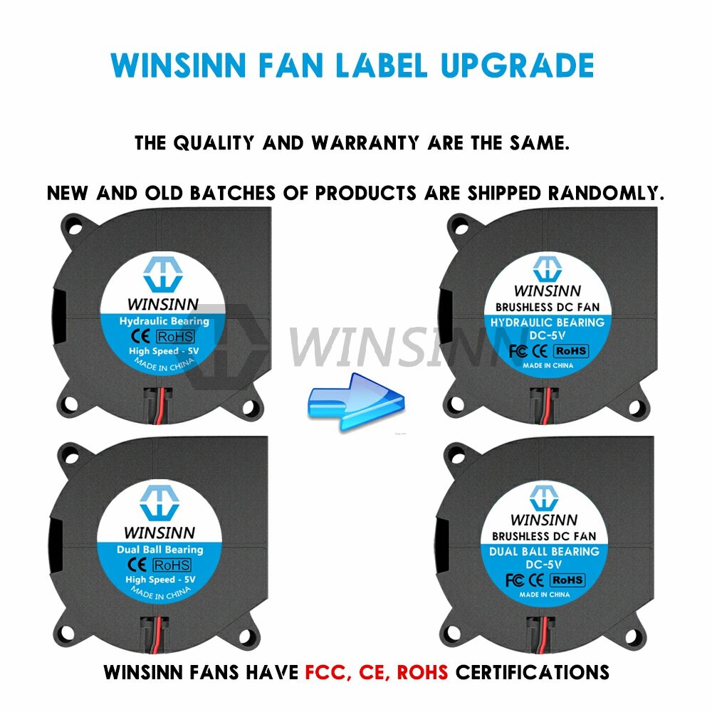 WINSINN 4020 40mm Blower Fan 5V 12V 24V Hydraulic / Dual Ball Bearing Brushless Cooling Turbine Turbo 40x20mm 2PIN [4-Pack]