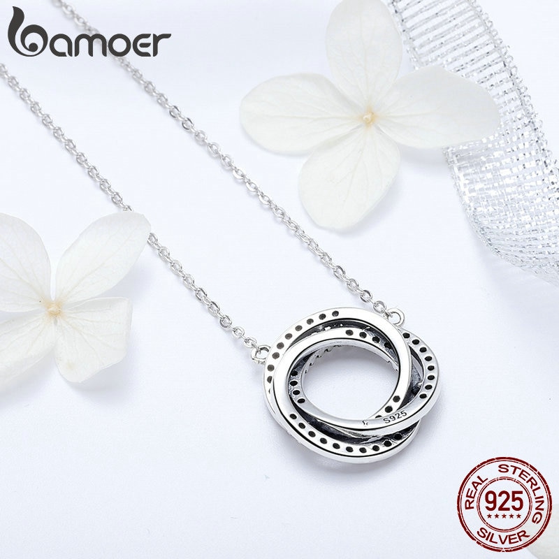 Bamoer Echt 925 Sterling Zilveren Minimalisme Elegante Ronde Cirkel Clear Cz Hanger Kettingen Vrouwen Sterling Zilveren Sieraden SCN259