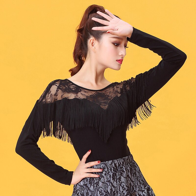 Black Ballroom latin Dance Top Flamenco Blouse Standard Modern Dancer Costume Performance Outfits Waltz Dancewear