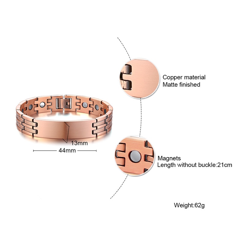 Mens Copper Health Healing Therapy Wristband Bracelet 8.3inch For Arthritis Free Adjustable Tool