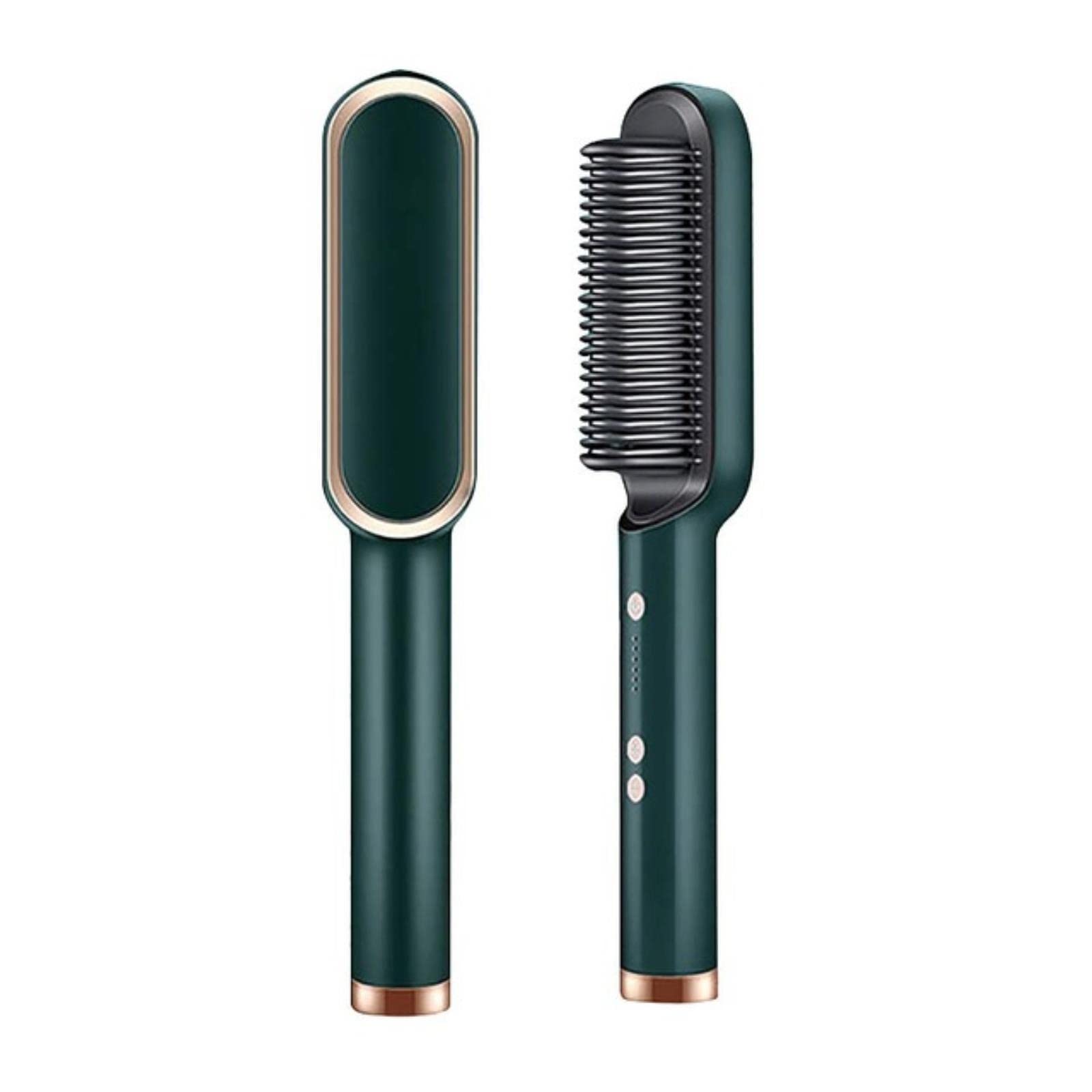 Cepillo alisador de pelo, plancha alisadora con peine incorporado y 5 ajustes de temperatura y antiquemaduras, perfecto para salón de belleza: Verde / US