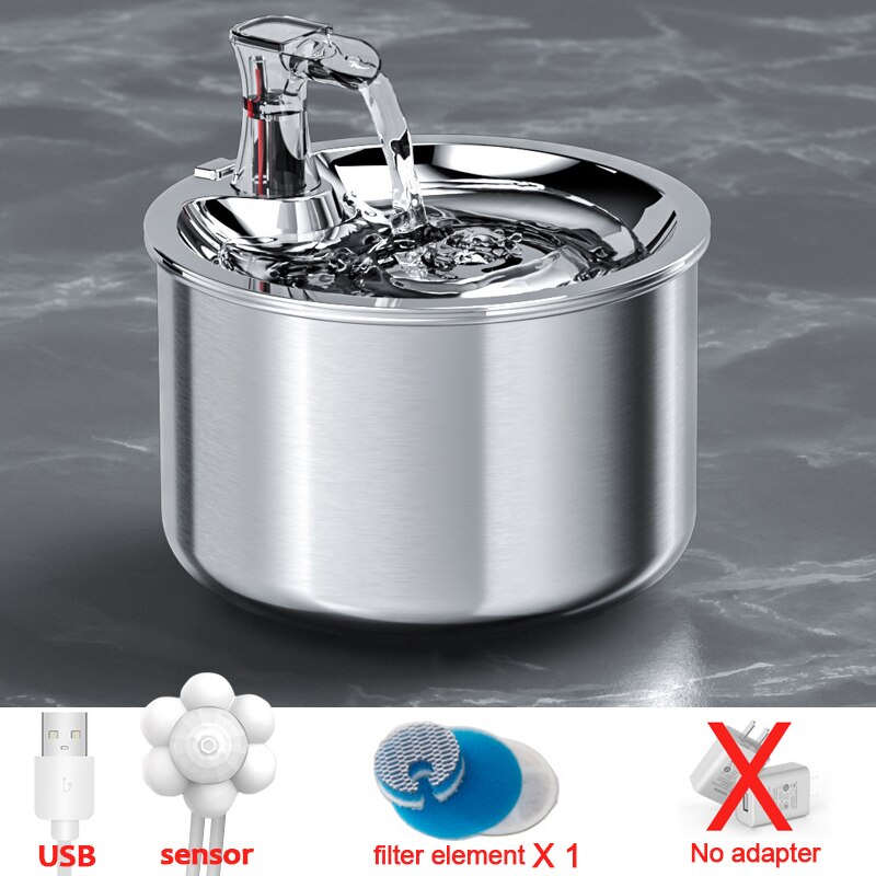 Fuente de agua inteligente para gatos, dispensador de agua con filtro automático, alimentador, Sensor de movimiento, tazón de acero inoxidable para mascotas: A-FilterX1 sensorX1