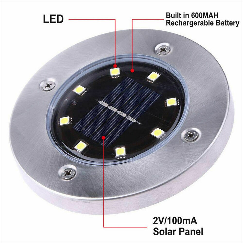 4pcs/set Lawn LED Ground Lights Underground Path Lamp Solar Powered Floor Landscape Garden Decor Yard Outdoor Waterproof Patio