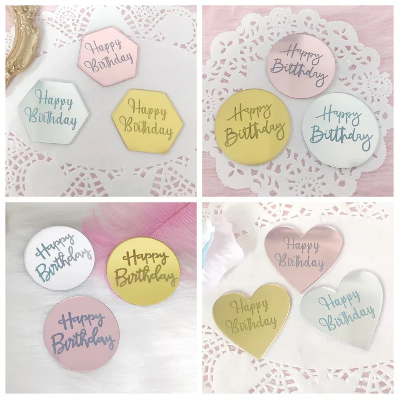 10 stk. tillykke med fødselsdagen cupcake toppers guld akryl cirkel dessert kage gør-det-selv dekorationer indsæt kort børnefødselsdagsfest dekoration