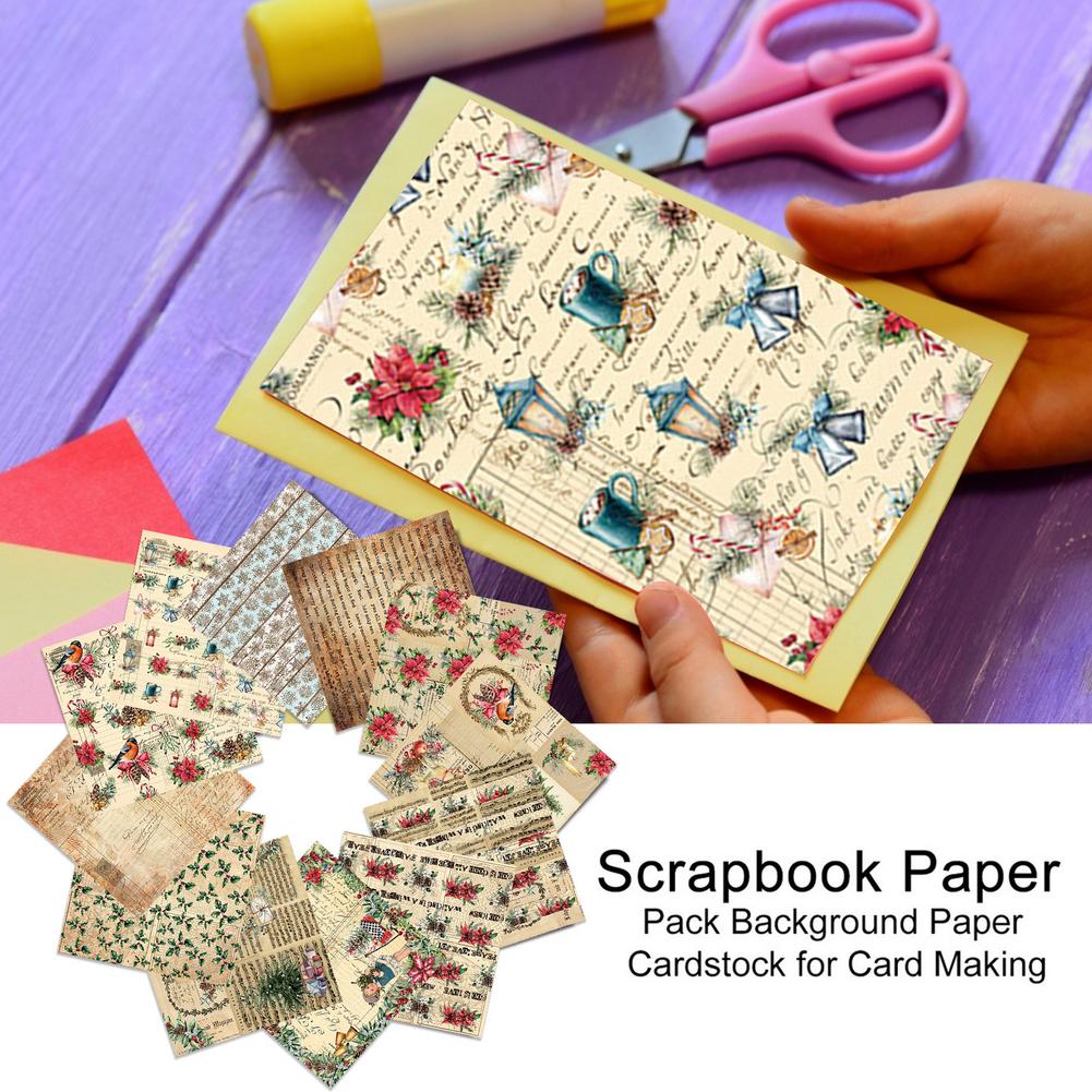 24 Sheets Scrapbook Paper Christmas Elements DIY Journal Supplies Aesthetic Retro Decorative Paper Scrapbooking Supplies Kit Eas