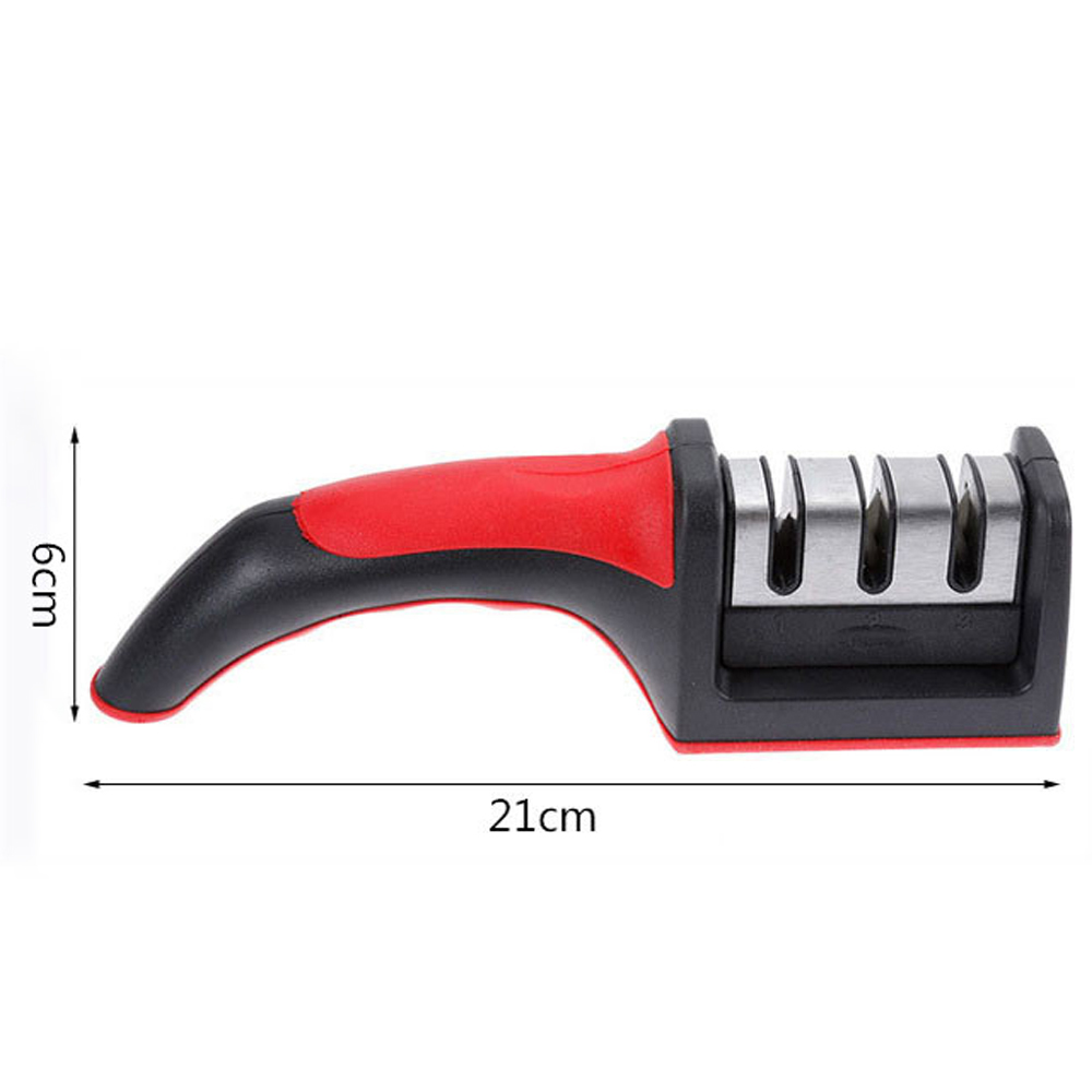 Knife Sharpener Kitchen Sharpening Stone Tungsten Steel and Ceramic Kitchen Knives Accessories: 3 Segments - Red