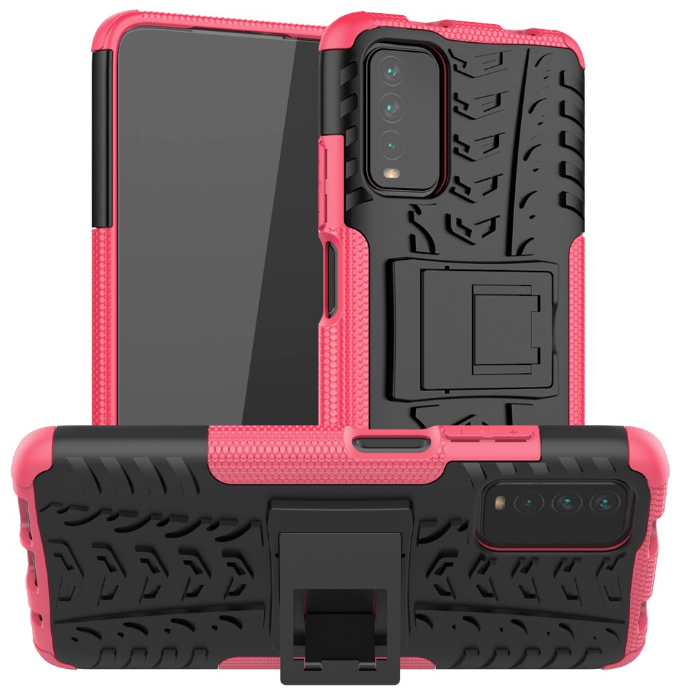 For Xiaomi Poco M3 Case Anti-knock Bumper Heavy Duty Armor Stand Hard Back Cover Poco M3 Silicone Phone Case For Xiaomi Poco M3: Pink