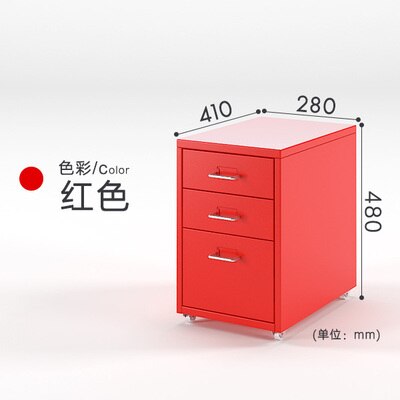 3 Drawer Steel Pedestal Filing Storage Cabinet With Wheels: Red