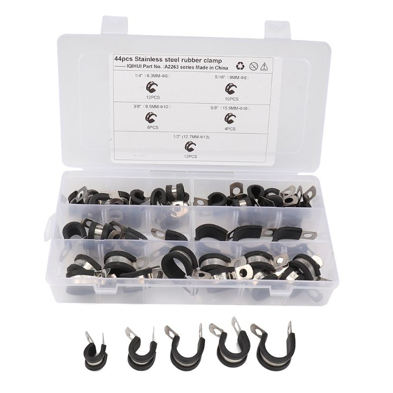 Cable Clamp Assortment Kit 44 Pieces 304 Stainless Steel Rubber Cushion Insulate