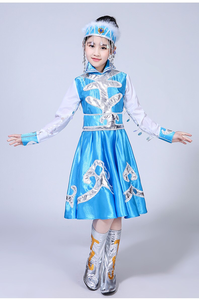 Minority Children Mongolian Dance Skirt Kindergarten Mongolian Girls Perform Costume Dance Costume Girls Tibetan Dance Costume