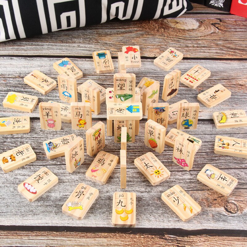 Dobbeltsidet cirkulær perle kinesiske tegn domino træ system tidlige barndom pædagogisk legetøj børn intelligens kognitiv