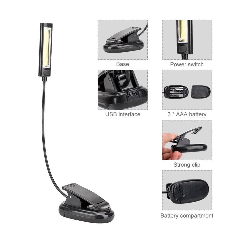 Mini COB clip LED sur livre réglable lampe de lecture Super lumineux pour Kindle Touch USB table LED lampe de bureau