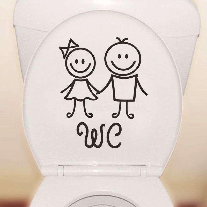 WC dessin animé amant autocollant mural toilette salle de bain personnalité sculpté autocollants décoratifs