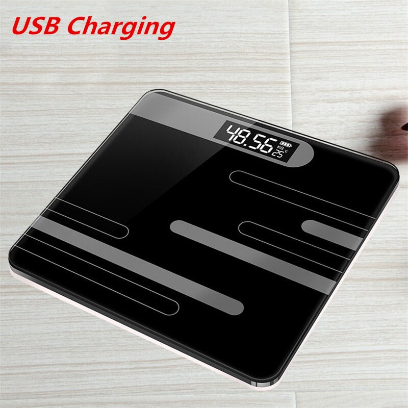 Floor Weegschalen Badkamer Lichaamsvet Schaal Glas Elektronische Smart Weegschalen Usb Opladen Lcd Display Body Wegen Digitale Weegschaal: Line Black-USB
