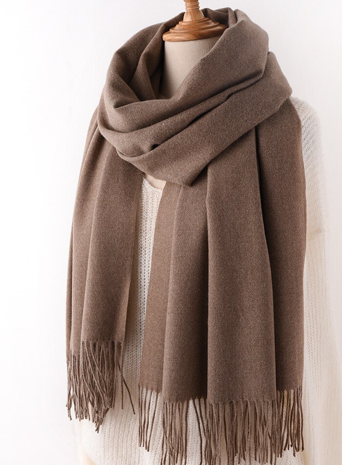 JulyPalette Solid Color Cashmere Scarf For Women Autumn Tassel Lady Long Shawls Pashmina Scarf Winter Warm Thicken Wool Scarves: Deep khaki