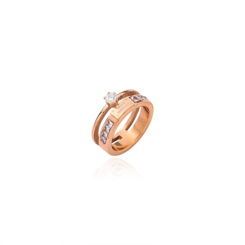 Anillo clásico de acero y titanio para mujer, sortija de dos letras de oro rosa para mujer, joyería para dedo, temperamento para para niña