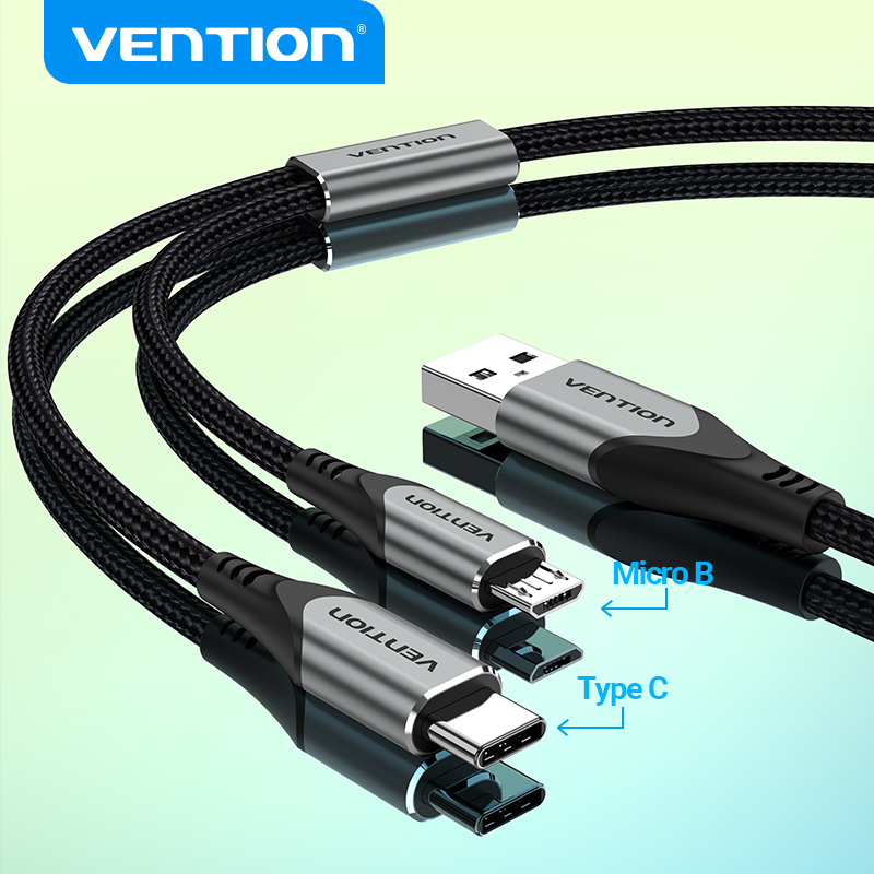 Vention 2 in 1 usb type c kabel til xiaomi redmi note 10 samsung  s20 usb opladerledning til huawei  p40 pro mate 30 mikro usb kabel