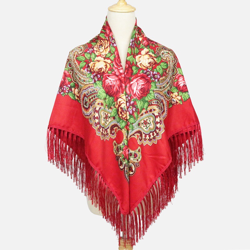 Suda – châle de Style russe, grande taille, en coton, grande écharpe carrée, romantique, National: Red / 135135