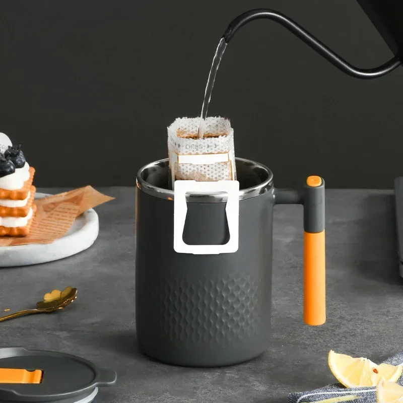 Stainless Steel Mug with Handle and Lid Double Wall Heat-resistant Anti-scald Coffee Cup Household Office Milk Oatmeal Water Cup