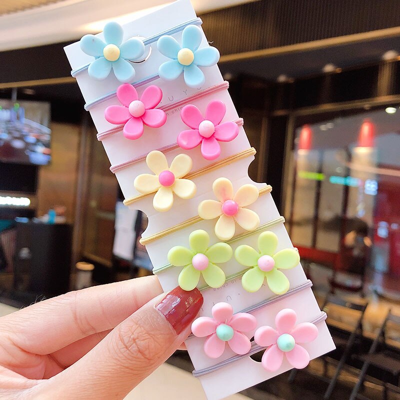 child candy color small flower hair rope baby fresh and lovely flower head rope suit girls rubber band hair accessories: 6