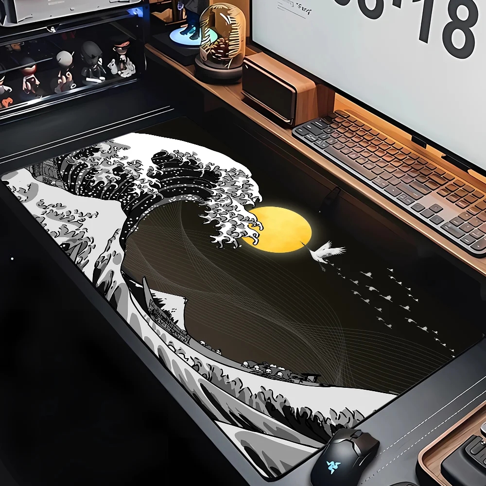 Alfombrilla de escritorio, alfombrilla de ratón para juegos, alfombrilla de escritorio grande para Gamer, alfombrilla de ratón de goma con grandes ondas artísticas, alfombrilla de ordenador de velocidad para oficina, alfombrillas Kawaii