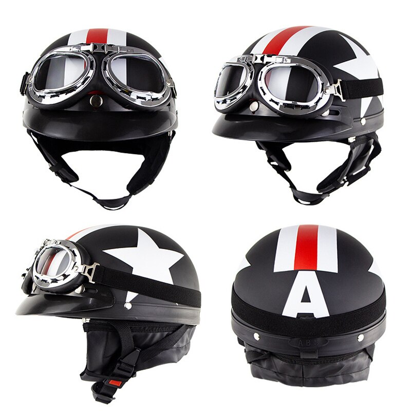 Retro Motorcycle Half Helmet Riding Vintage Cruiser Touring Half Helmets Moto Bicycle Scooter Skating Baseball Cap with Goggles