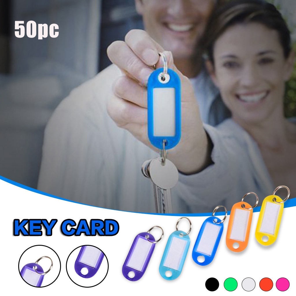 50 Stuks Plastic Sleutelhanger Key Tags Id Label Naam Tags Met Split Ring Voor Bagage Sleutelhangers Key Ring Multicolor mini Sleutelhanger Tags