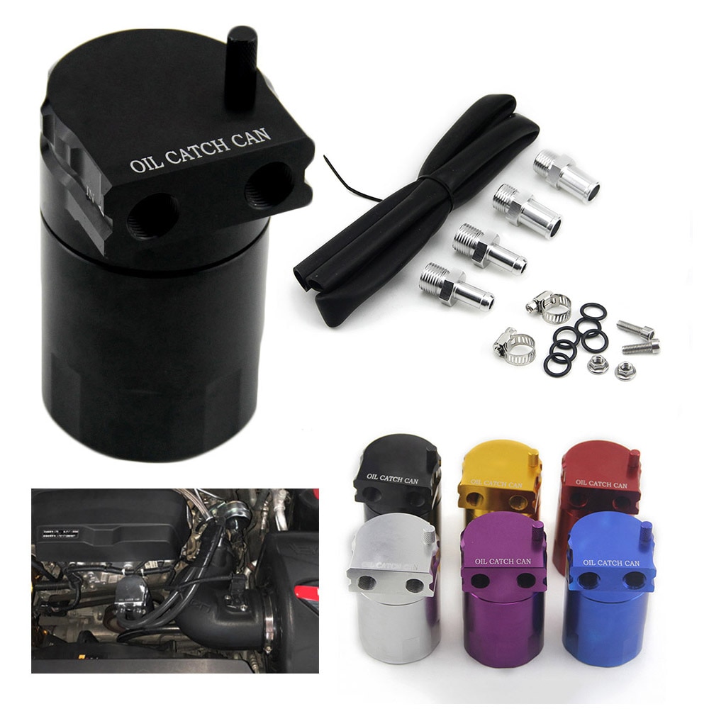Car Styling Universal Oil Catch Tank Can Auto Aluminum Fuel Reservoir Oil Catch Can with Black Vacumm Hose