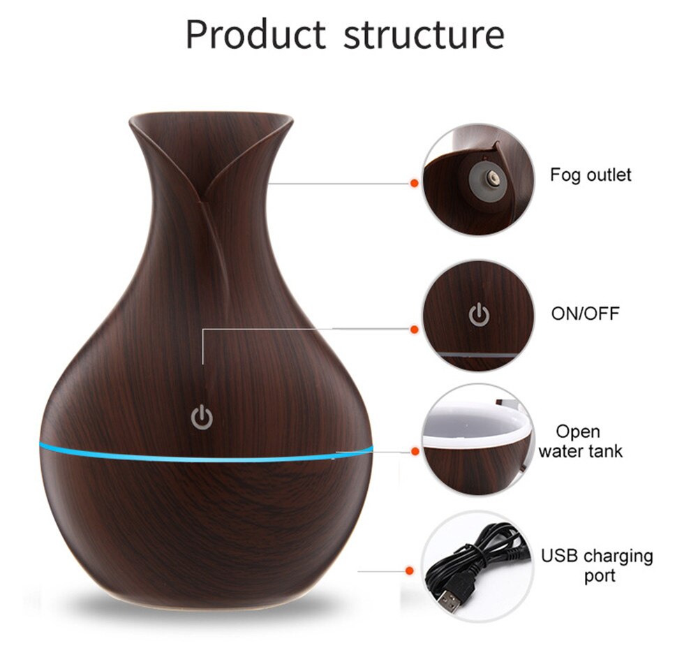 300ml usb luftfugter elektrisk aroma luft diffuser træ ultralyd æterisk olie aromaterapi cool tåge maker til hjemme bil
