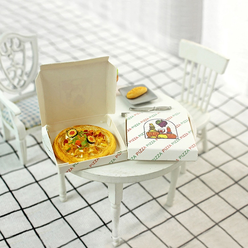 1/12 puppenhaus Miniatur Zubehör Mini Harz Pizza mit Kasten Simulation Lebensmittel Modell Spielzeug für Puppe Haus Dekoration